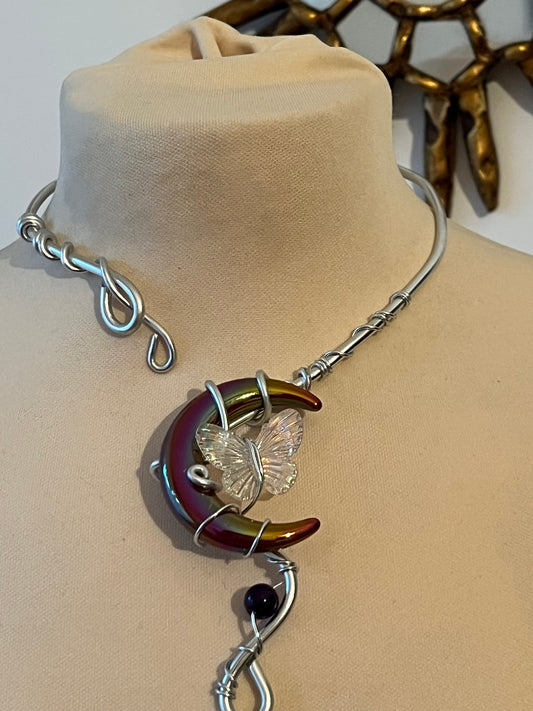 necklace moon butterfly bead