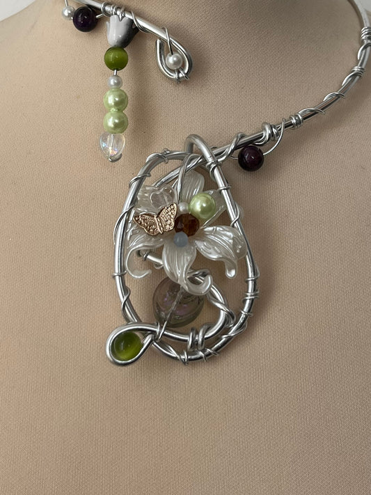 Alabaster Thorn butterfly necklace