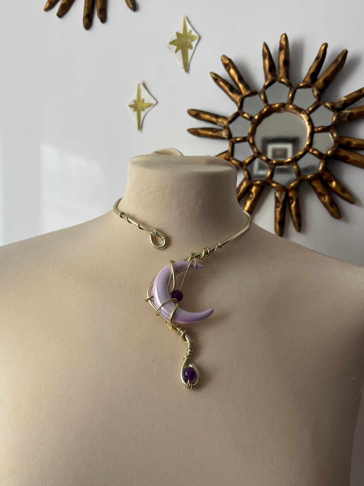 moon necklace amethyst beads