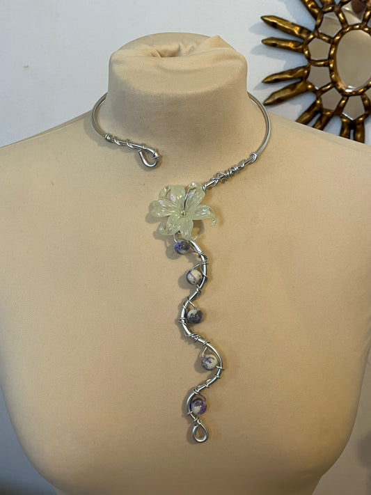 necklace long green flower
