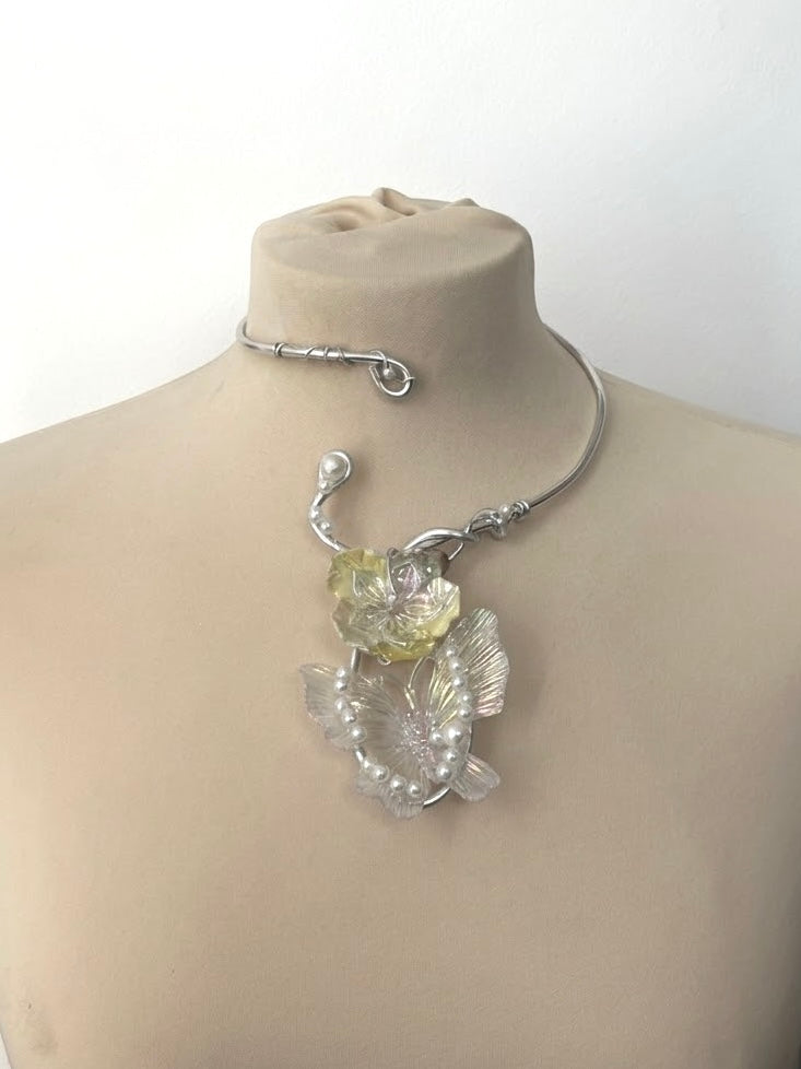 Honeyed Mist butterfly flower necklace