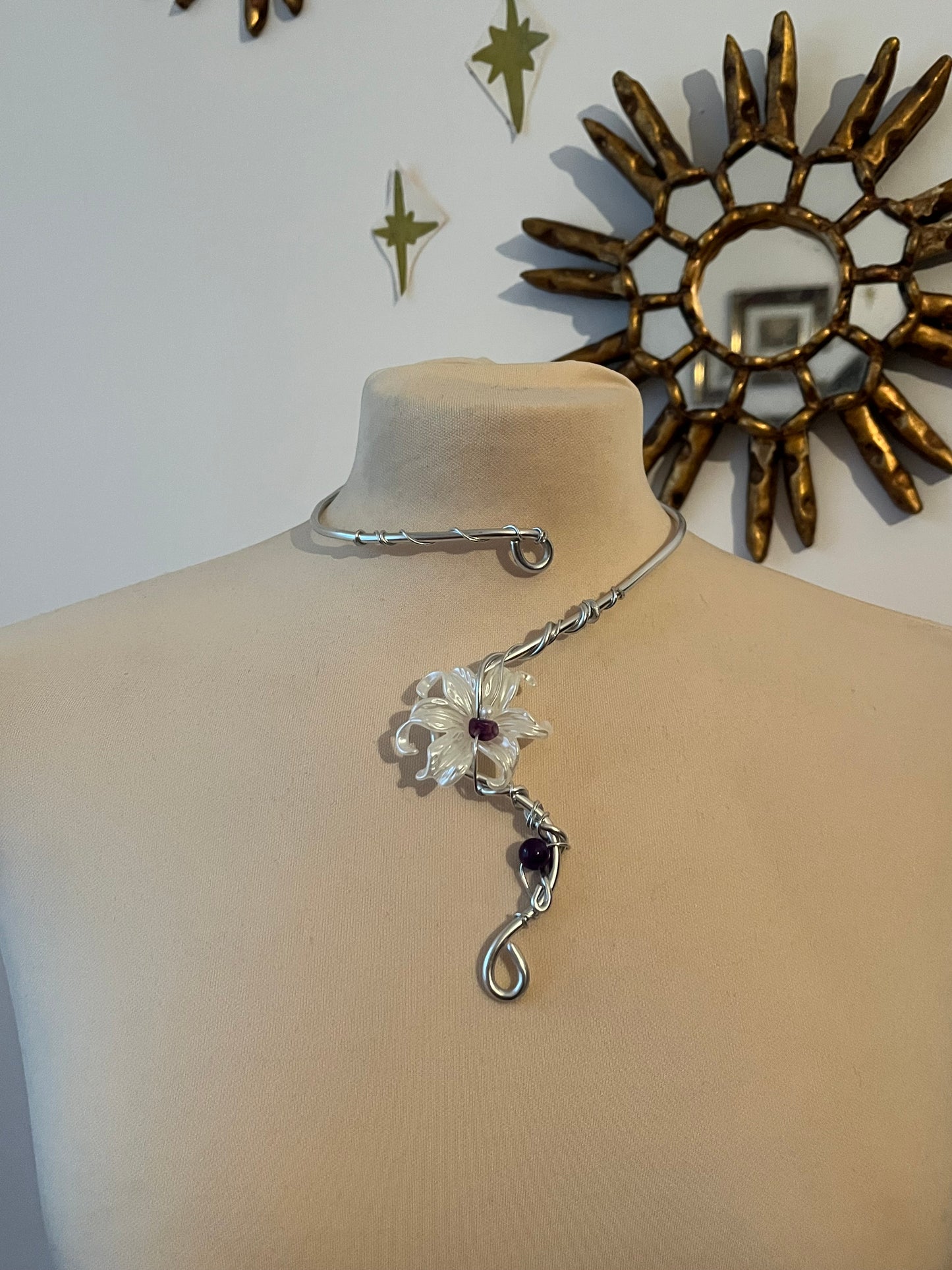 purple bead flower necklace