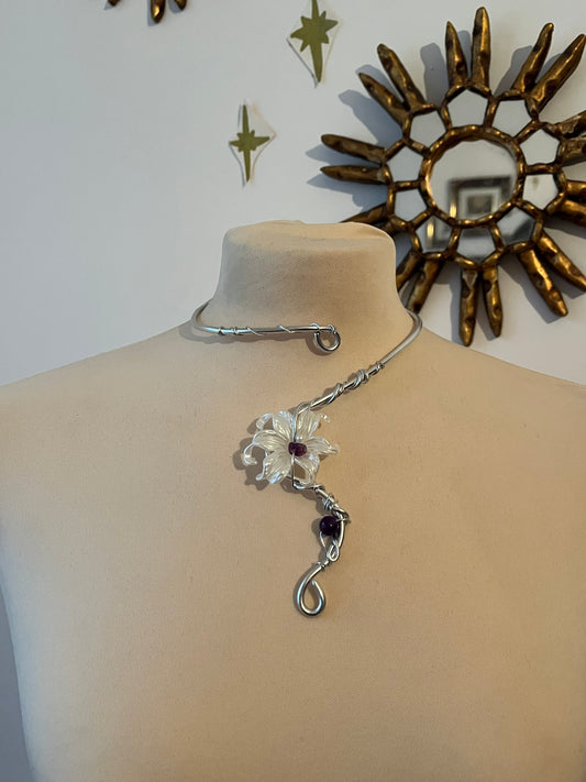 purple bead flower necklace