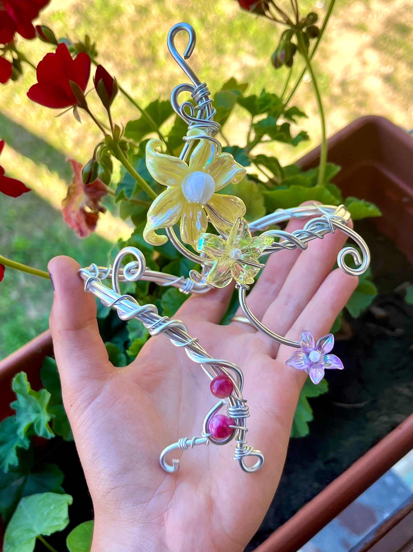 Handmade Silver Color Wire-Wrapped Multi-Floral Arm Cuff