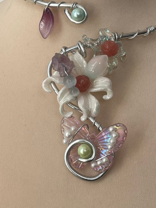 Mist Lotus in butterfly forest necklace