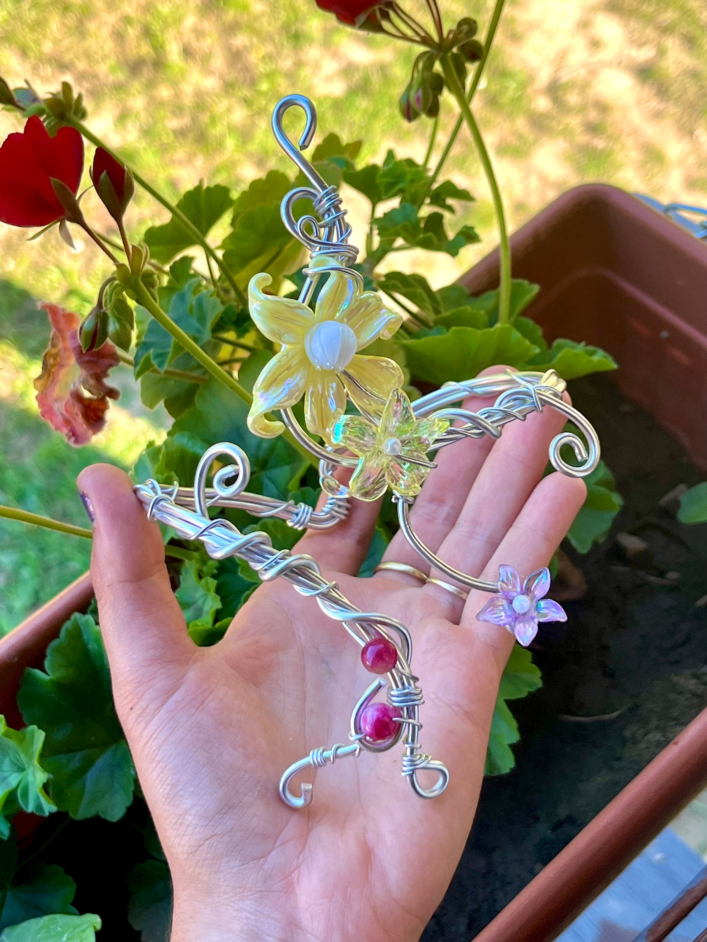 Handmade Silver Color Wire-Wrapped Multi-Floral Arm Cuff