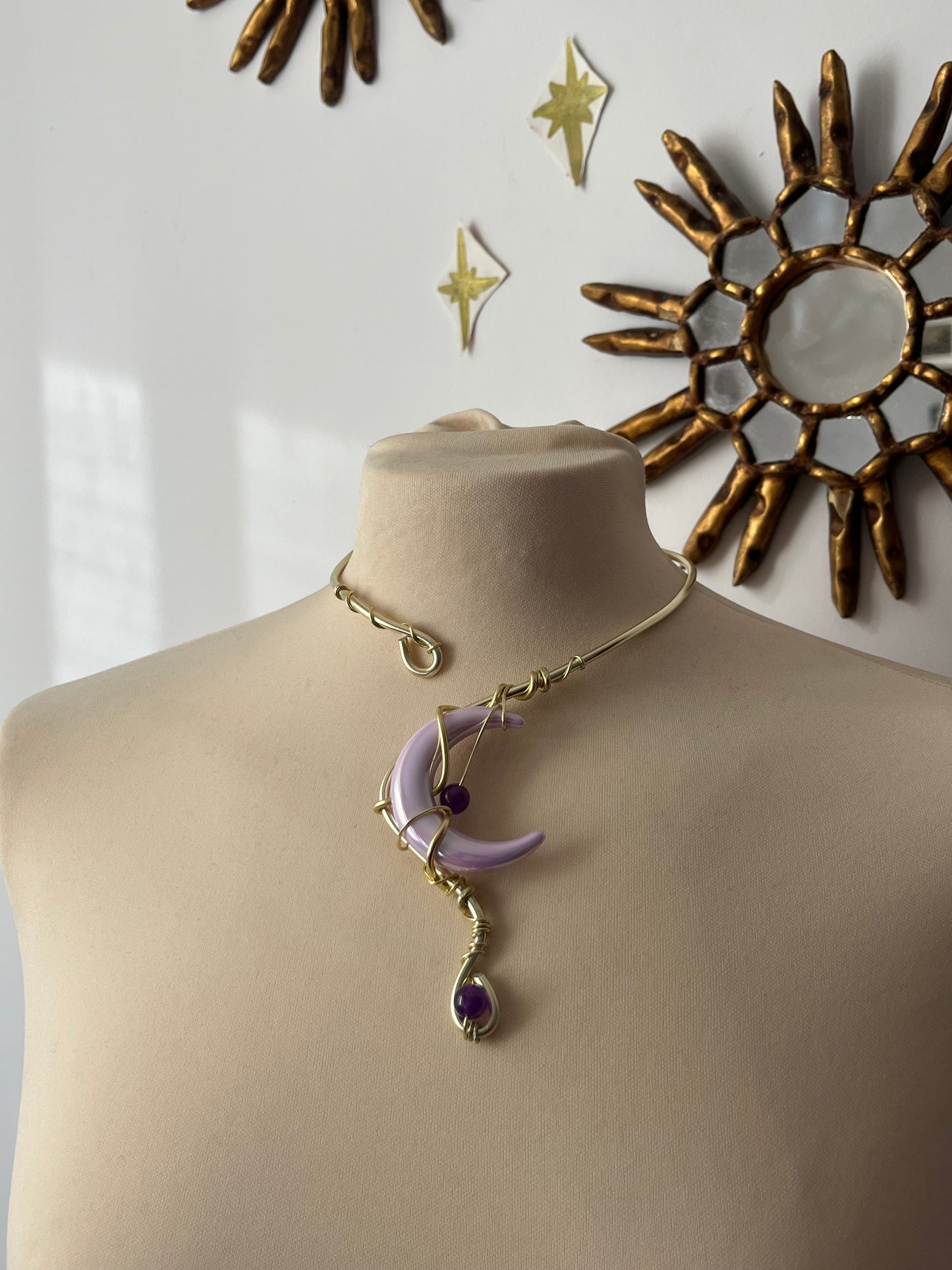 moon necklace amethyst beads