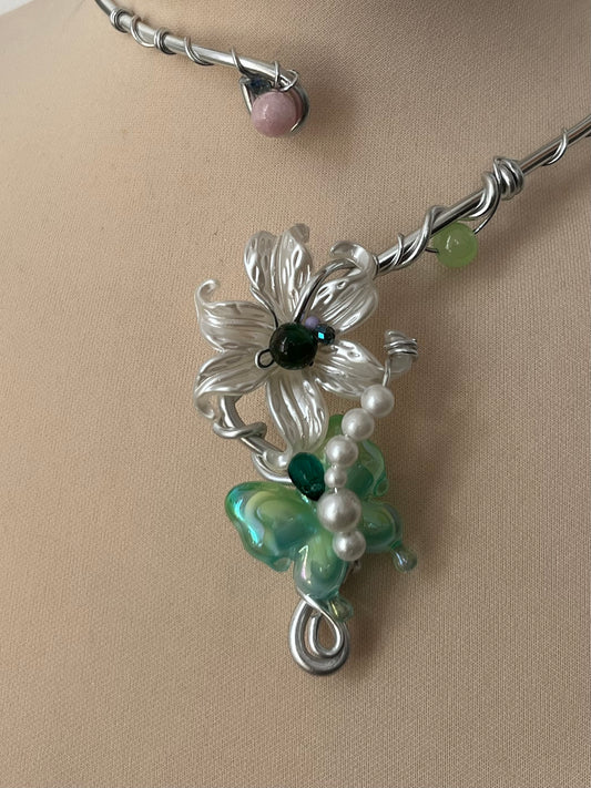 Daffodil and butterflies necklace