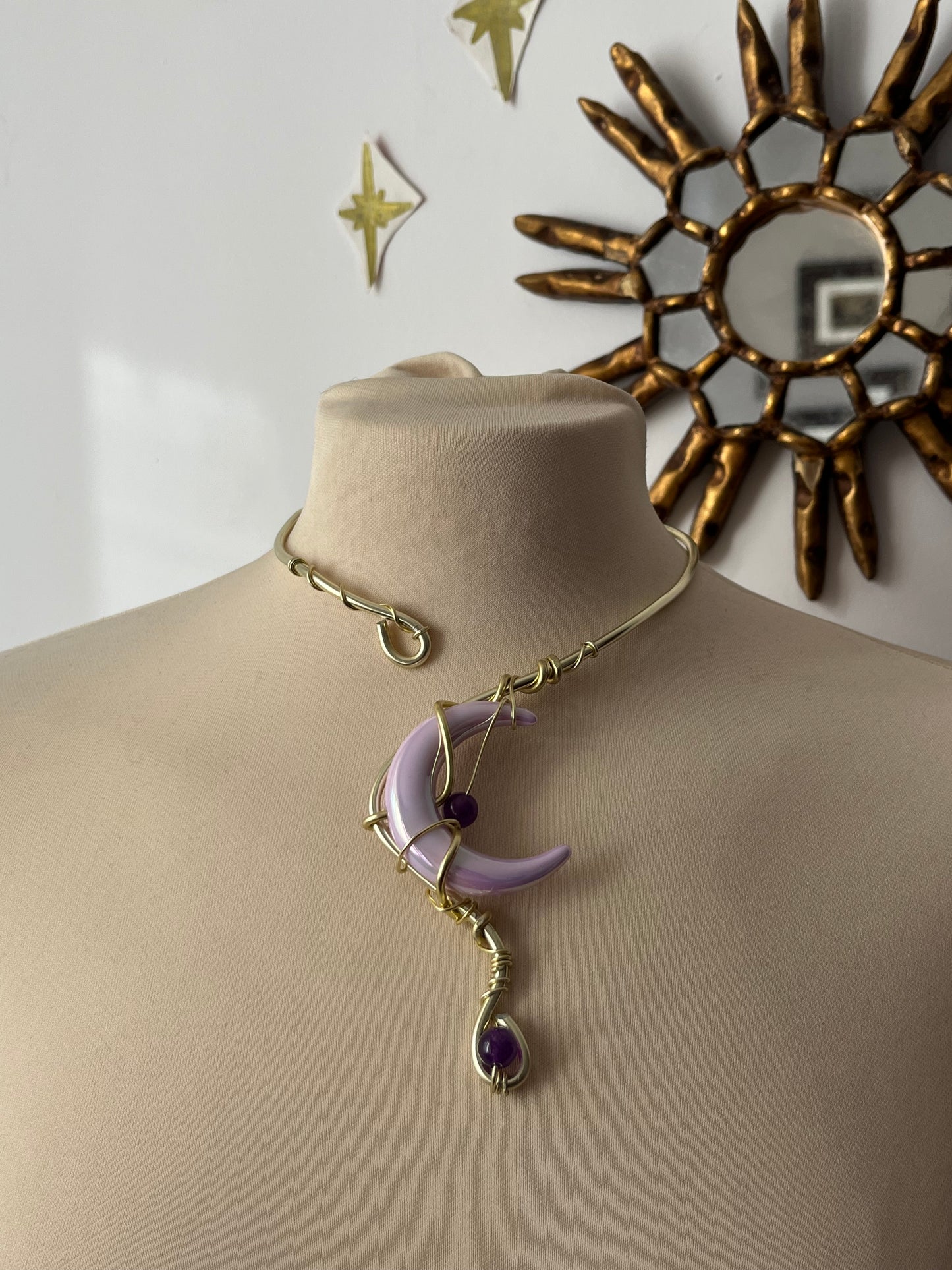 moon necklace amethyst beads