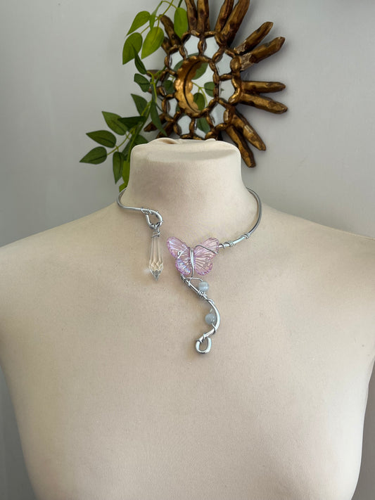 crystal bead butterfly necklace