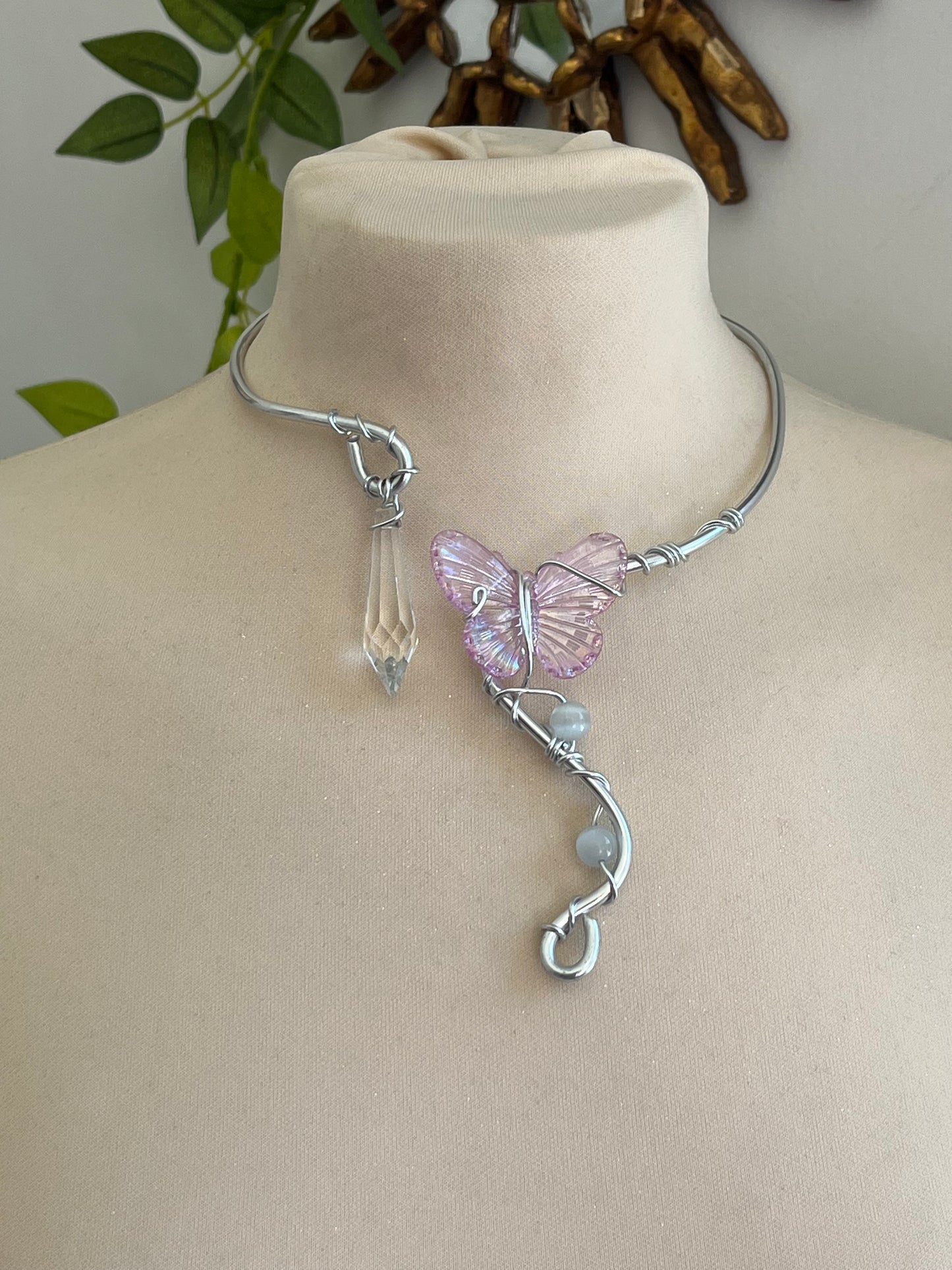 crystal bead butterfly necklace