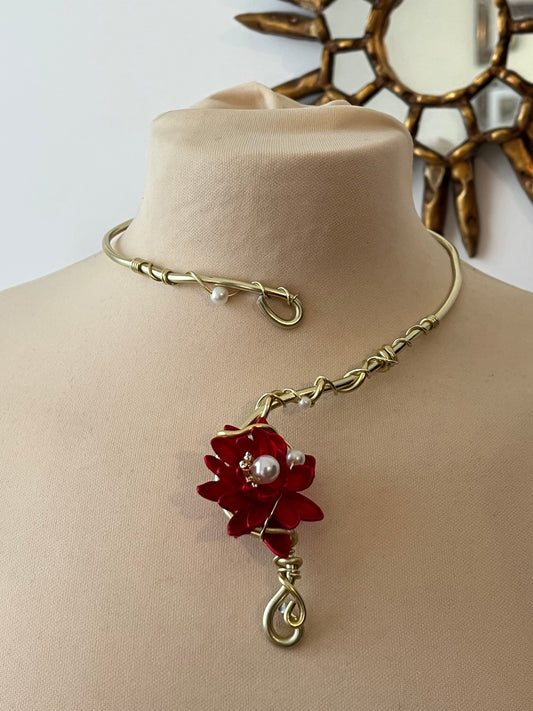 red flower necklace