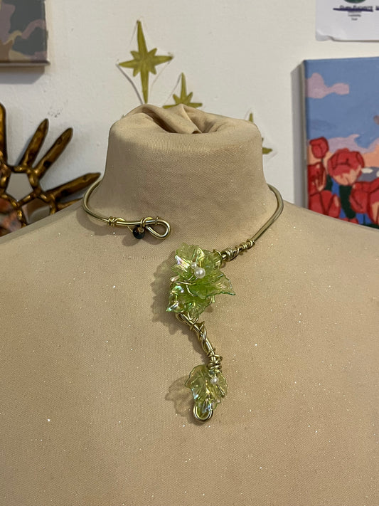 collana necklace fiore verde perline