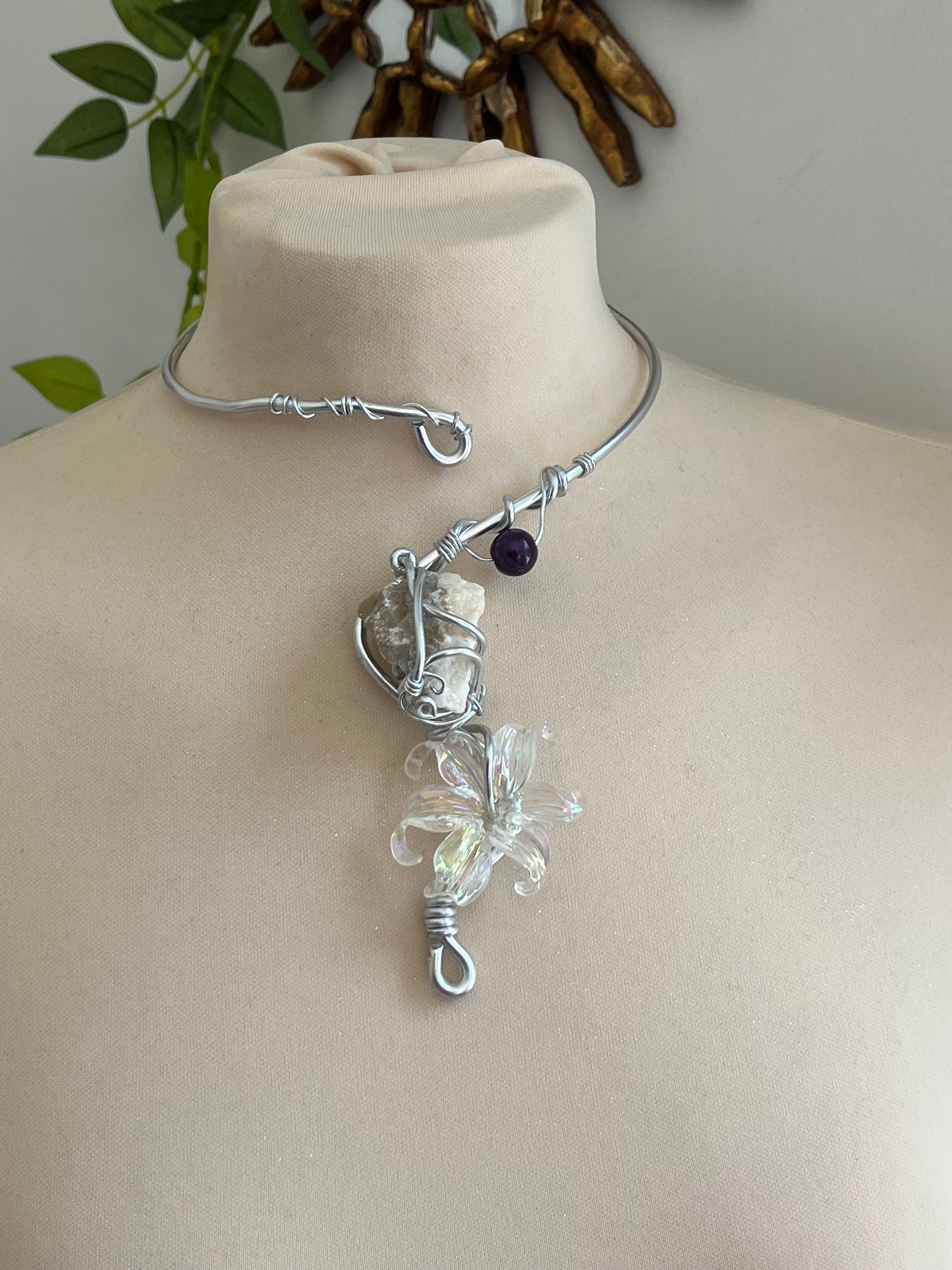 peony flower stone necklace