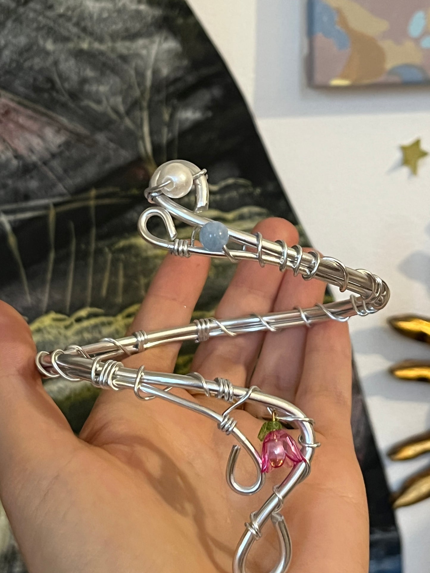 armcuff pink flower beads