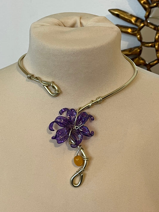 necklace purple flower beads