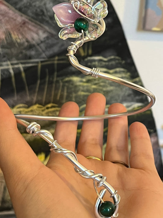 armcuff flower green beads