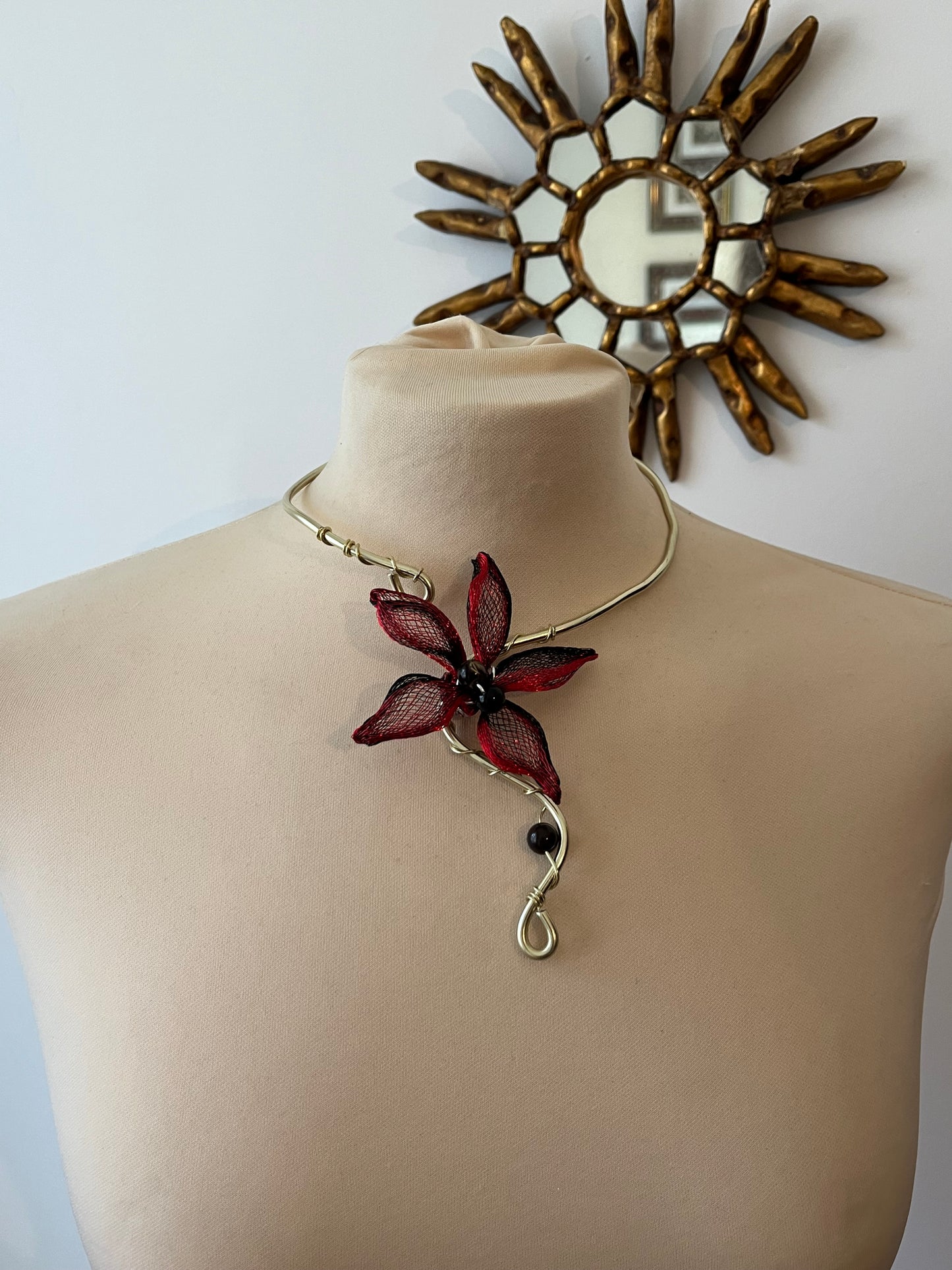 1black red handmade flower